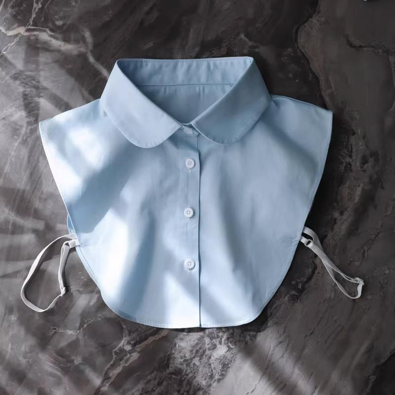 Light Blue Cotton Faux Collar Girls' Versatile Shirt Sweater - Decorative Collar for Casual Workwear
