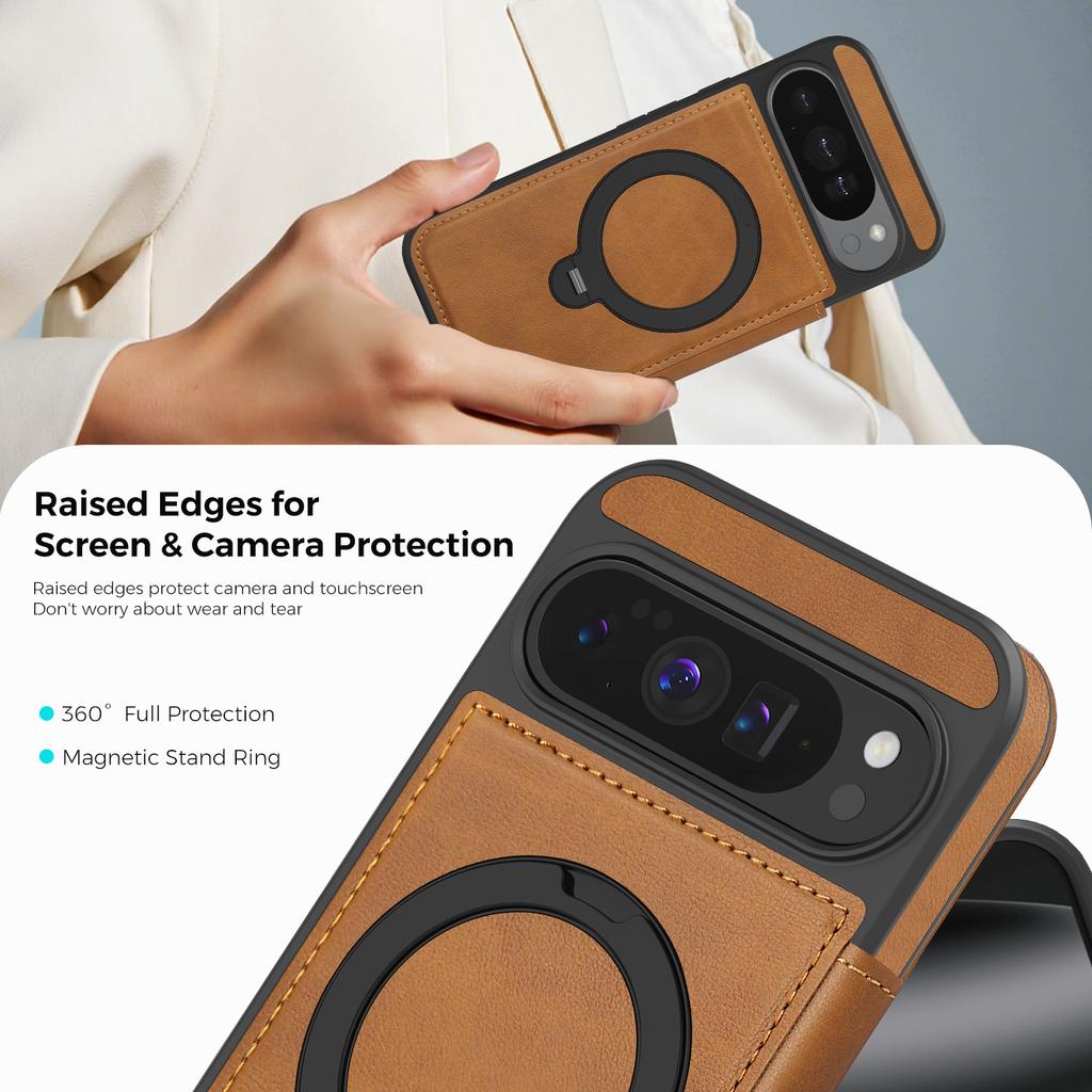 360 Rotating Ring Holder Magnetic Leather Wallet Phone Case For Google Pixel 10 Pro XL 9A 9 8 8A  Shockproof For Magsafe Cover