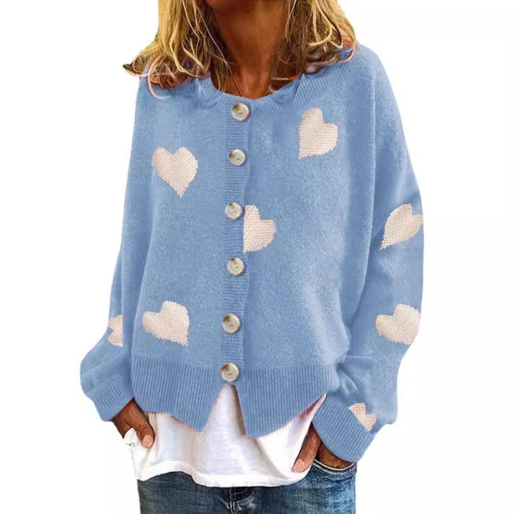 Autumn and Winter Fashion Knitwear Single Breasted Love Pattern Women's Sweaters