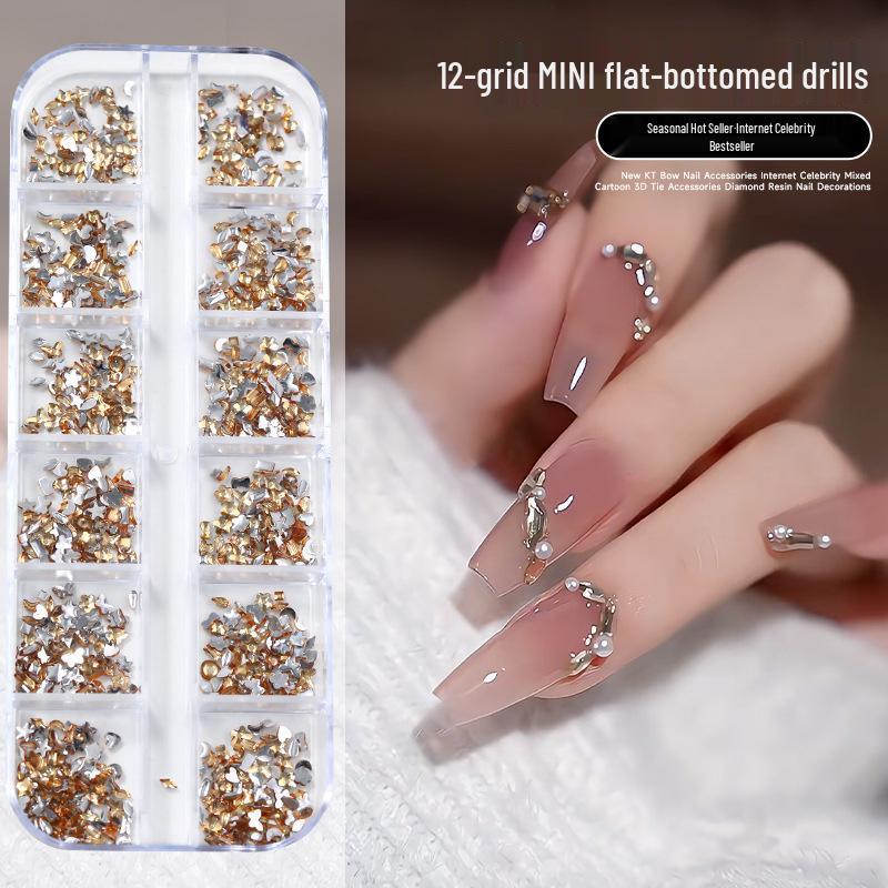 Mini Nail Art Accessories: Mixed Irregular Rhinestones & Pearl White Flat-Backs for Internet Celebrity Press-Ons