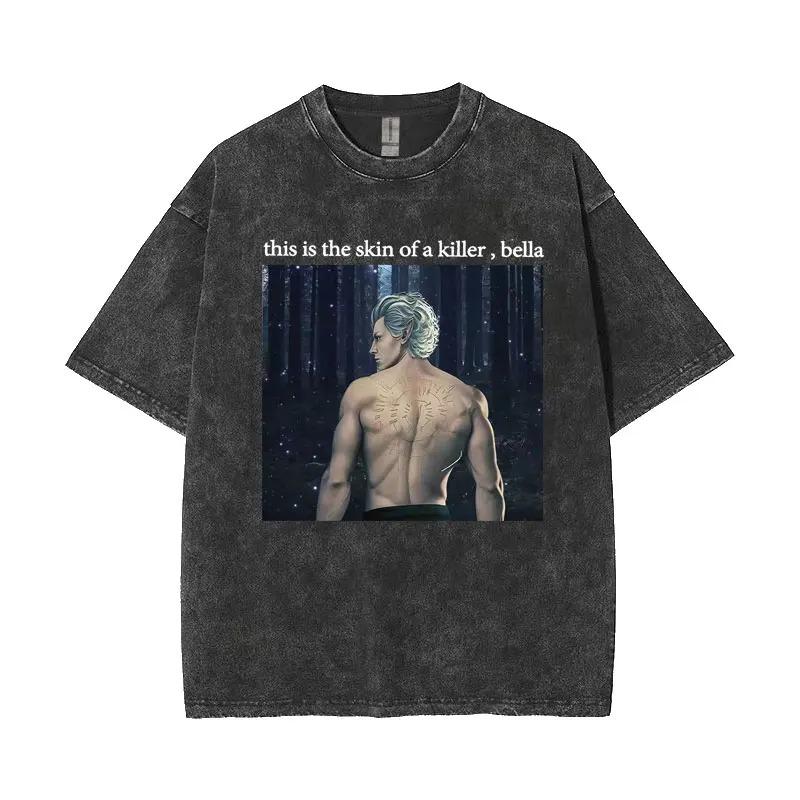 Hot Sale Astarion The Pale ELF Graphic Print Tshirt Men Women Vintage Washed Cotton Summer New Tees Loose Casual Oversized Tops S