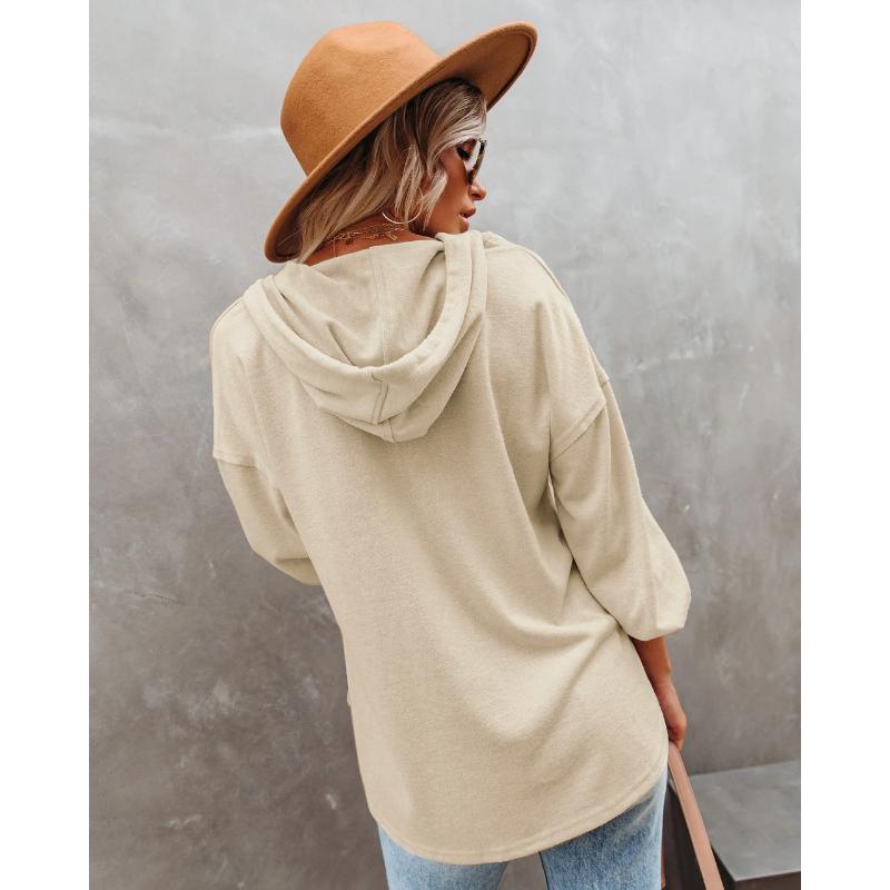 Spring and Autumn Women's Hoodie Blouse Long Sleeve Top Casual Loose Solid Color Hoodie Sweatshirt