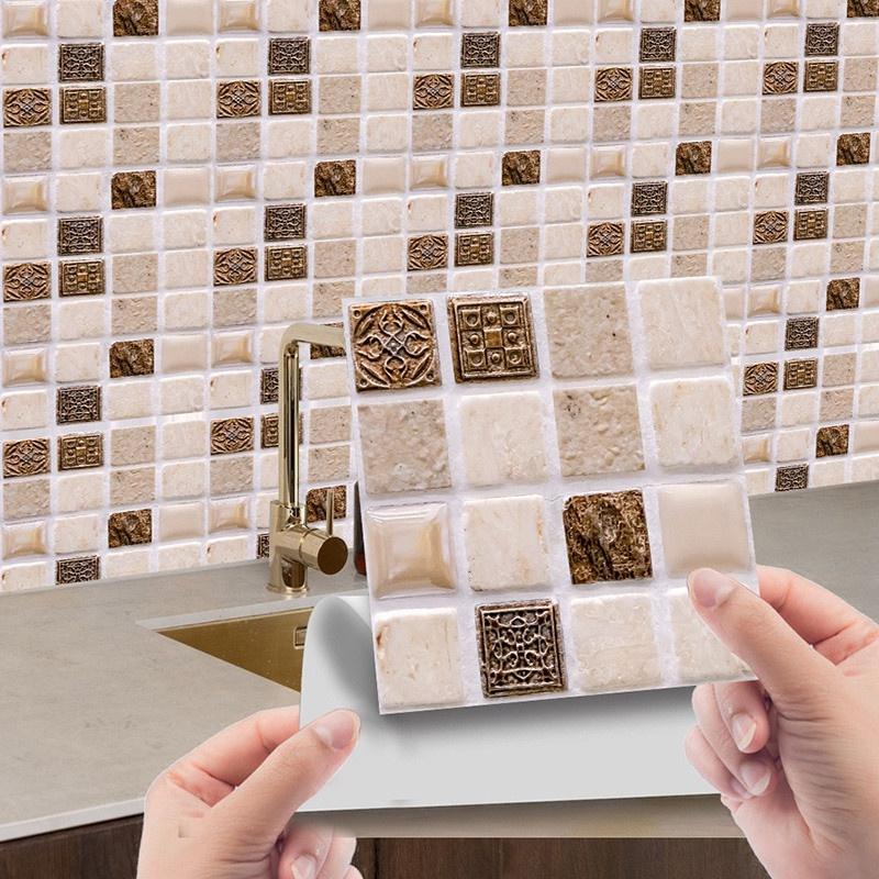 10 pezzi Adesivi per piastrelle in gel per cucina e bagno Adesivi per mosaico autoadesivi Carta da parati in mattoni di vetro creativi