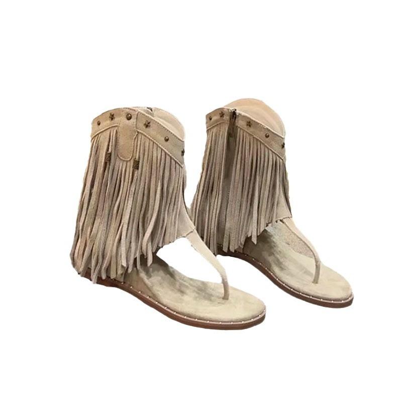 [] Pinch-in tassel sandals women's new summer open-toe side zipper inner height-increasing cool boots