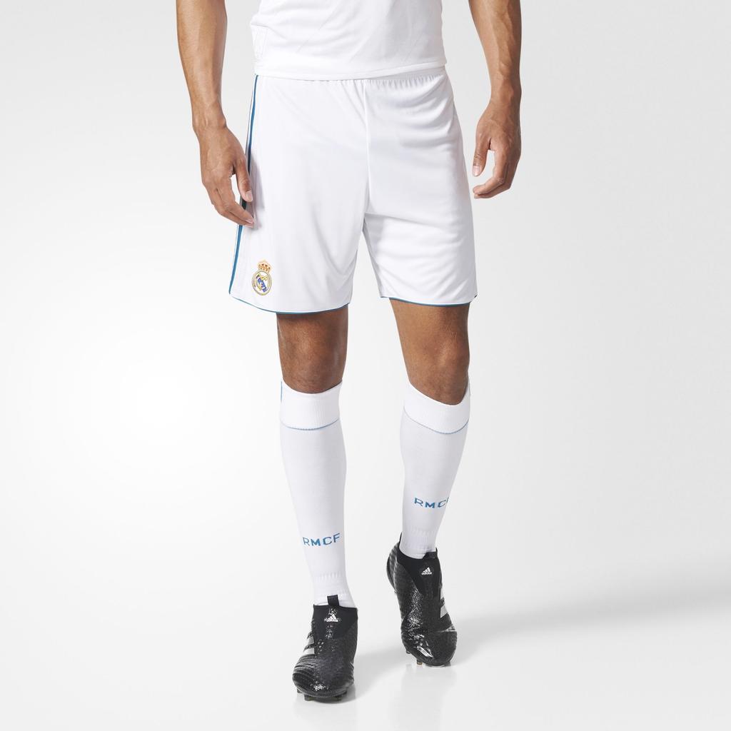 Adidas Real Madrid Baskılı Elastik Bel Futbol Şortu Erkek Alt Beyaz Parlak-Camgöbeği BR8705