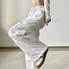 2022 Lässige Taschen Elastischer Bund Damen Hose Weiß Frühling Hohe Taille Schnürung Sporthose Mode Gerade Hose