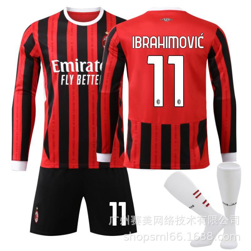 2425 AC Milán Domácí Dlouhý Rukáv Dres Set 9 Giroud 10 Leo 19 Olympiáda 11 Ibrahimović Kaka Nohy