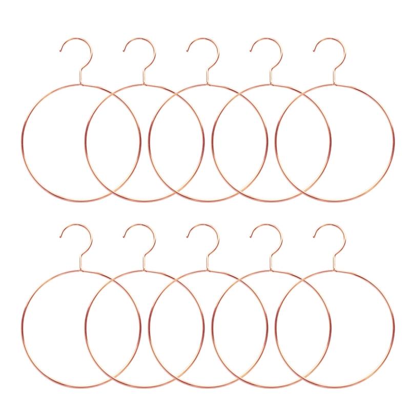

10 шт. железная круглая вешалка для шарфов, нескользящие крючки для галстуков, органайзер для шкафа, держатель для хранения галстуков и шарфов розового золота