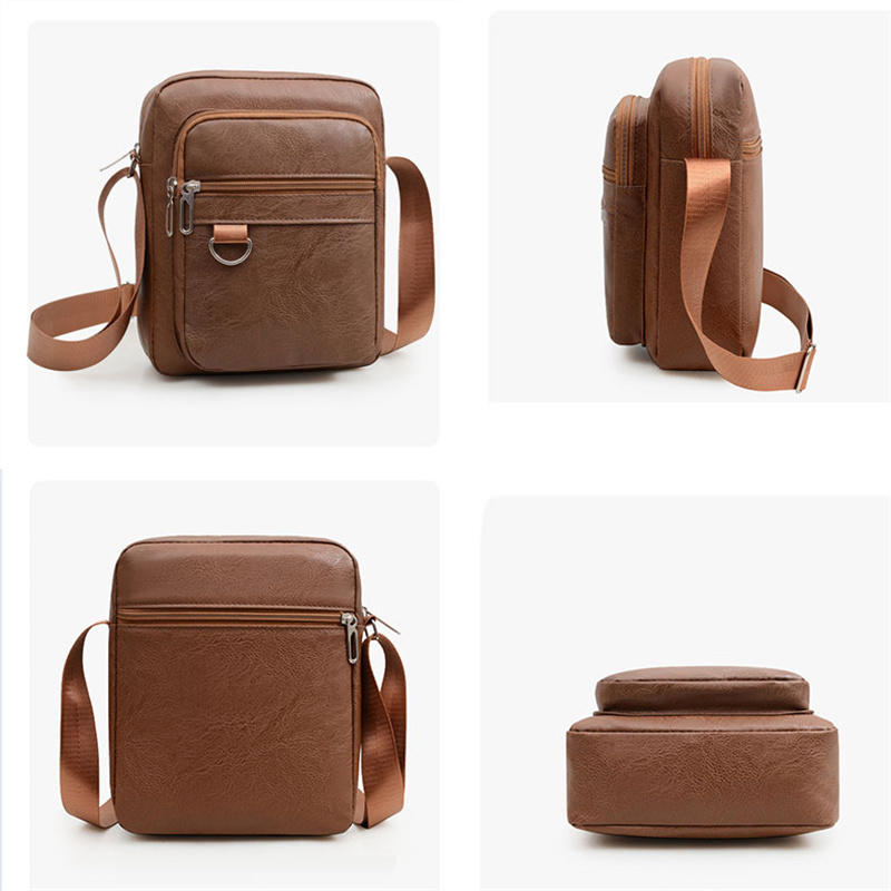 Multilayer Business Leather Crossbody Shoulder Bag for Men Lightweight Travel Casual Messenger Satchel Bags