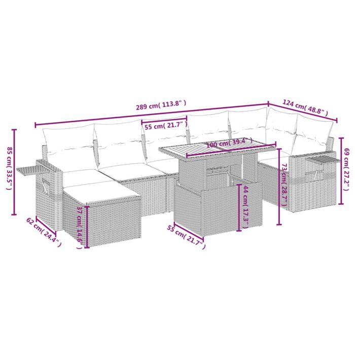 VidaXL Salon de Jardin avec Coussins 8 pcs, Canapés de Terrasse, Ensemble de Meubles de Patio, Mobilier d'Extérieur, Gris 3275713