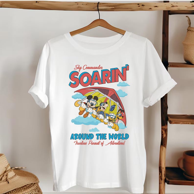Vintage Mickey Friends Soarin Around The World Shirt Disney Ride Epcot Center Tee Donald Pluto Goofy Disneyland Trip Outfit S