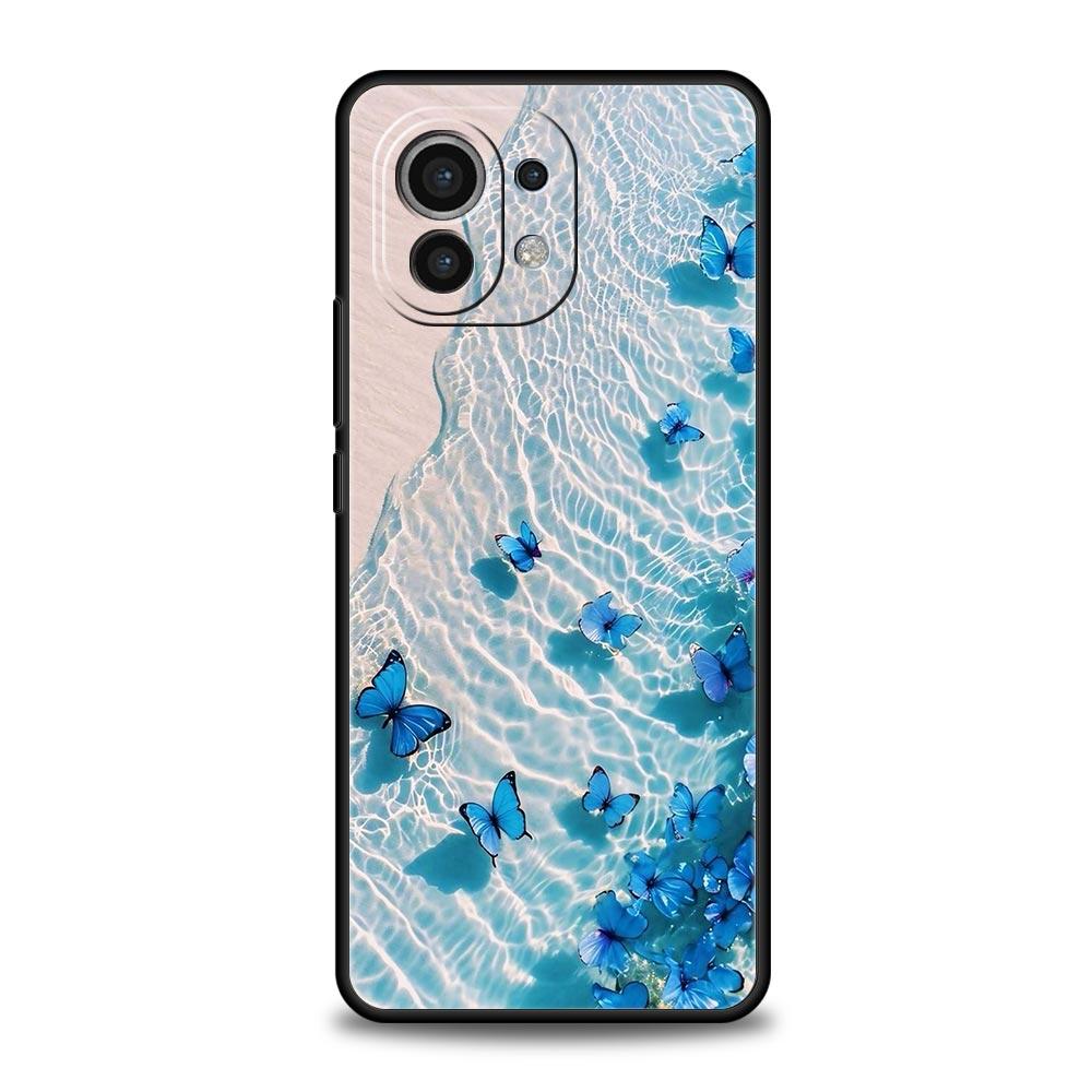 

Blue Butterfly Ocean Waves Phone Case For Xiaomi Mi 15 14 14T 13T 12T Pro 12 13 11 Lite 5G 11T Poco X6 X7 X5 Pro Soft TPU Cover Poco X7
