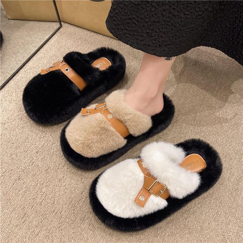 Autumn and Winter New Bag Head Plush Slippers Fashion Bag Head One Pedal Slippers Women's Home Slippers