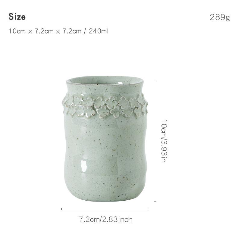 

Japanese Retro Embossed Floral Sakura Ceramic Mug Bar Design Coffee Cup Coarse Pottery Handheld 240ml