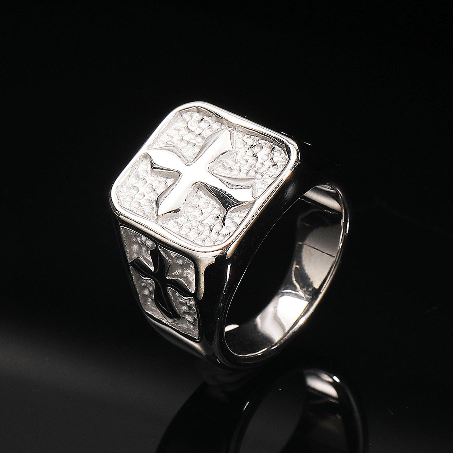 2026 Литейное кольцо, Модный дизайн с текстурой камня, Модное кольцо-крест Мужские украшения No. 7
