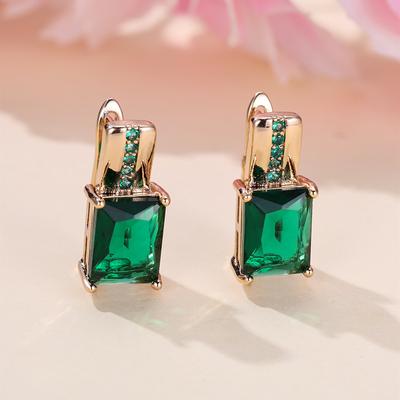 Elegant Square Green Drop Dangle Earrings For Women Vintage Gold Color Earrings Wedding Jewelry