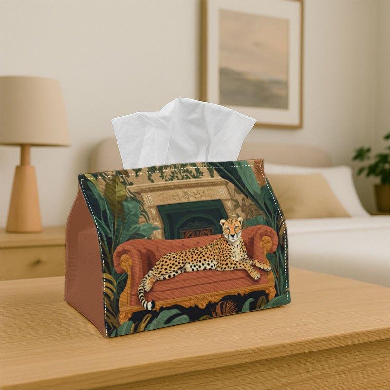 1pc Luxury Animal Illustration- Decorative Tissue Box, Leopard Sofa Scene- for Home, Party, Car, Kitchen& Bathroom- Tissue Holder for Everyday Use, Id