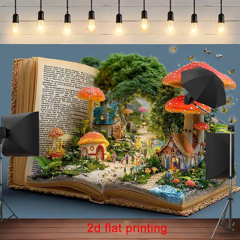 

2D Enchanted Book Mushroom Village Tapestry Kids Room Wall Hanging Decor 47.2x31.5inch/120*80cm