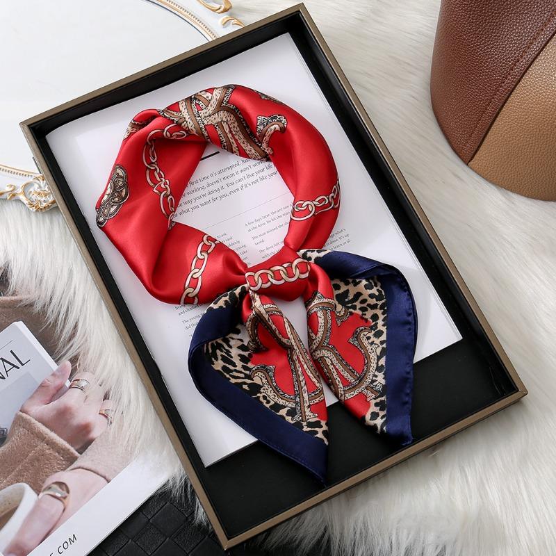 Premium leopard print chain element printing 70 imitation silk scarf spring and autumn fashion matching shawl scarf