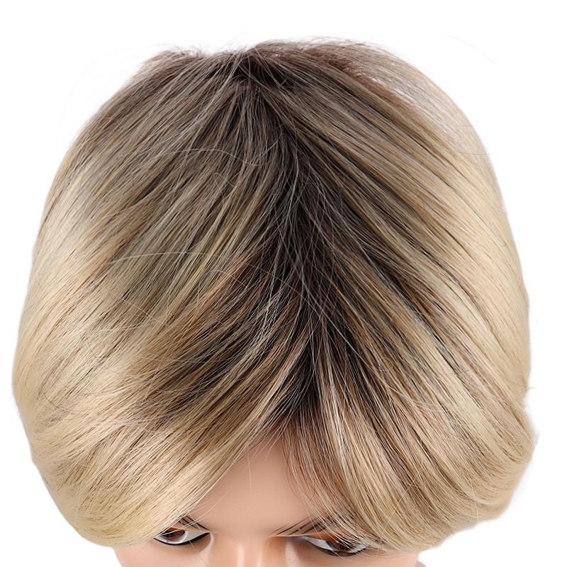 Mens Short Straight Wavy Wig Brown Blonde Side Part Synthetic Hair Fashion Men