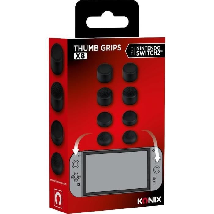 Pack de 8 appuie-pouces pour joysticks - KONIX - Joy-Con Nintendo Switch 2 - Hauteur ajustable - Noir