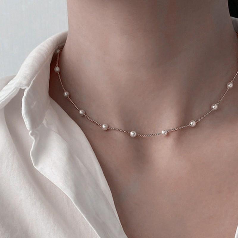 Simple Women Popular Neck Chain Pearl Snake Chain Choker Necklace Beads Chocker Zircon Collar Daily Wear Necklace Accessories