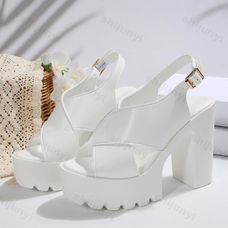

Fashion Fashion Fish Mouth Open Toes Coarse Heel Casual Sandal for Women 2025 Summer Versatile Comfortable Back Strap Chunky Cool Pumps 35 белый