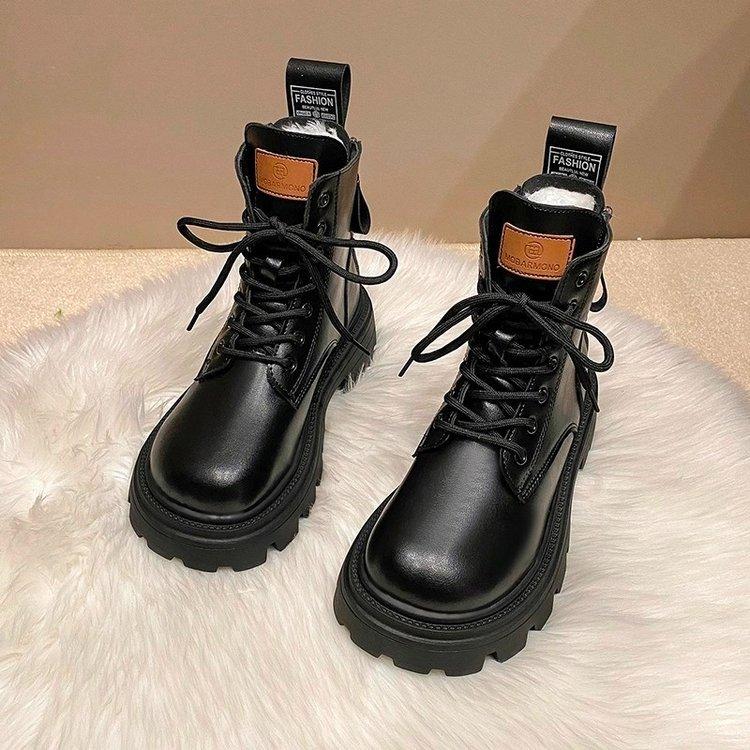 Northeast cold-resistant large cotton boots women's fur integrated leather wool snow boots thick-soled piled thickened warm Martin boots