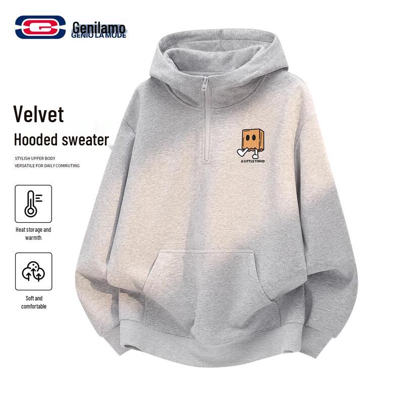 

GENIOLAMODE Men s Fleece Lined Hooded Half-Zip Pullover M