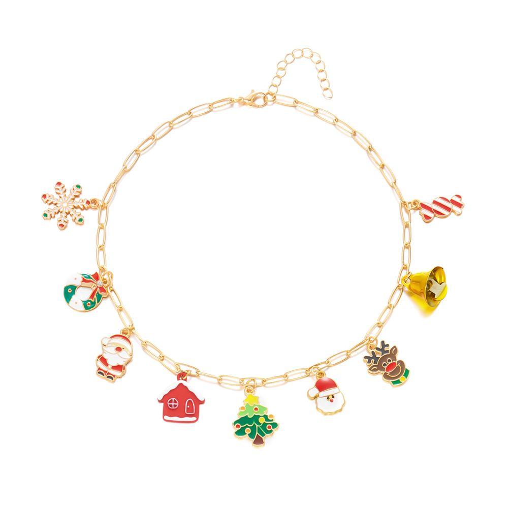 Rhinestone Christmas Necklace Alloy Metal Snowflake Necklace Bell Pendant Necklace Christmas