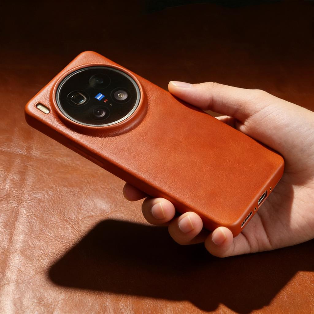 Para Capa Magsafe Para Vivo X200 Ultra X300 X100 X80 X90 Capa de Couro Genuíno de Couro Bovino com Cera de Óleo de Grão Integral Capas Magnéticas