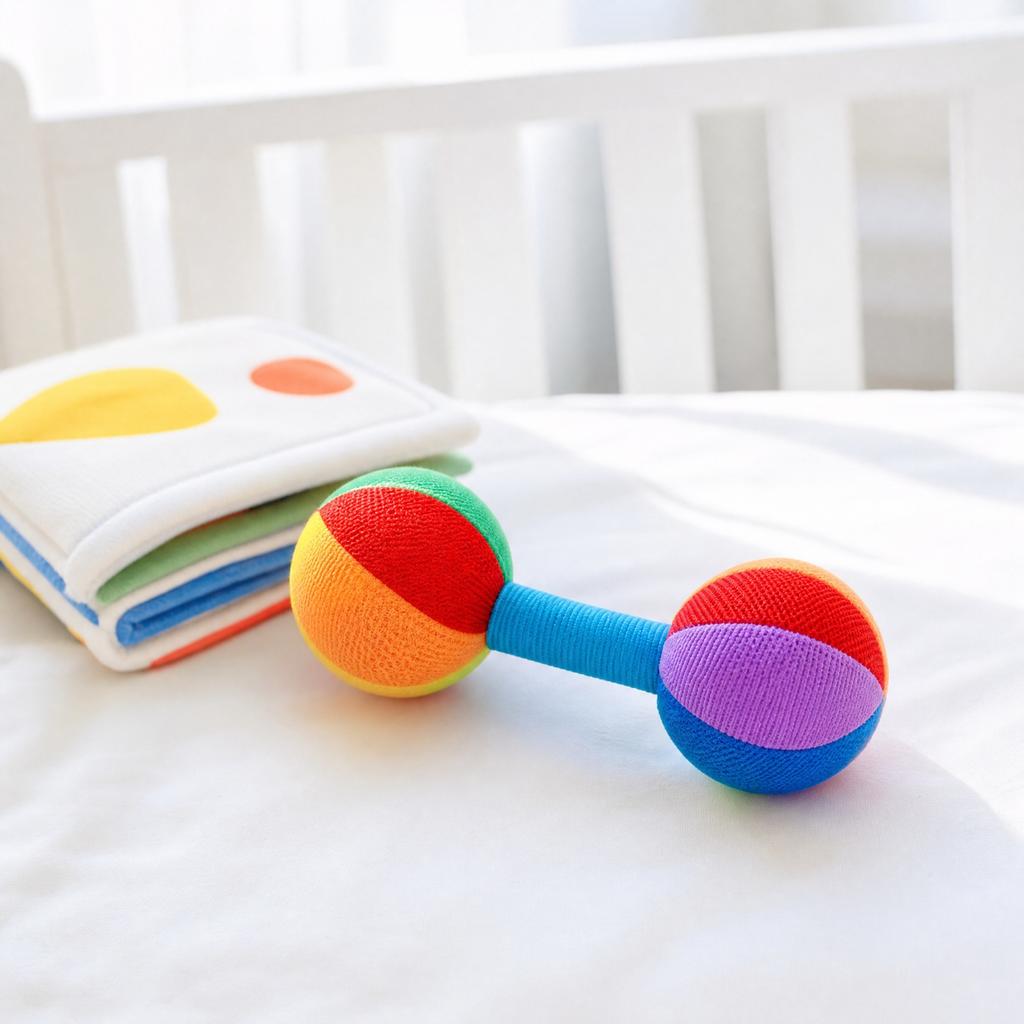 Baby Greif-Trainingsrasselspielzeug - Buntes Kurzhantel-Design für Feinmotorik