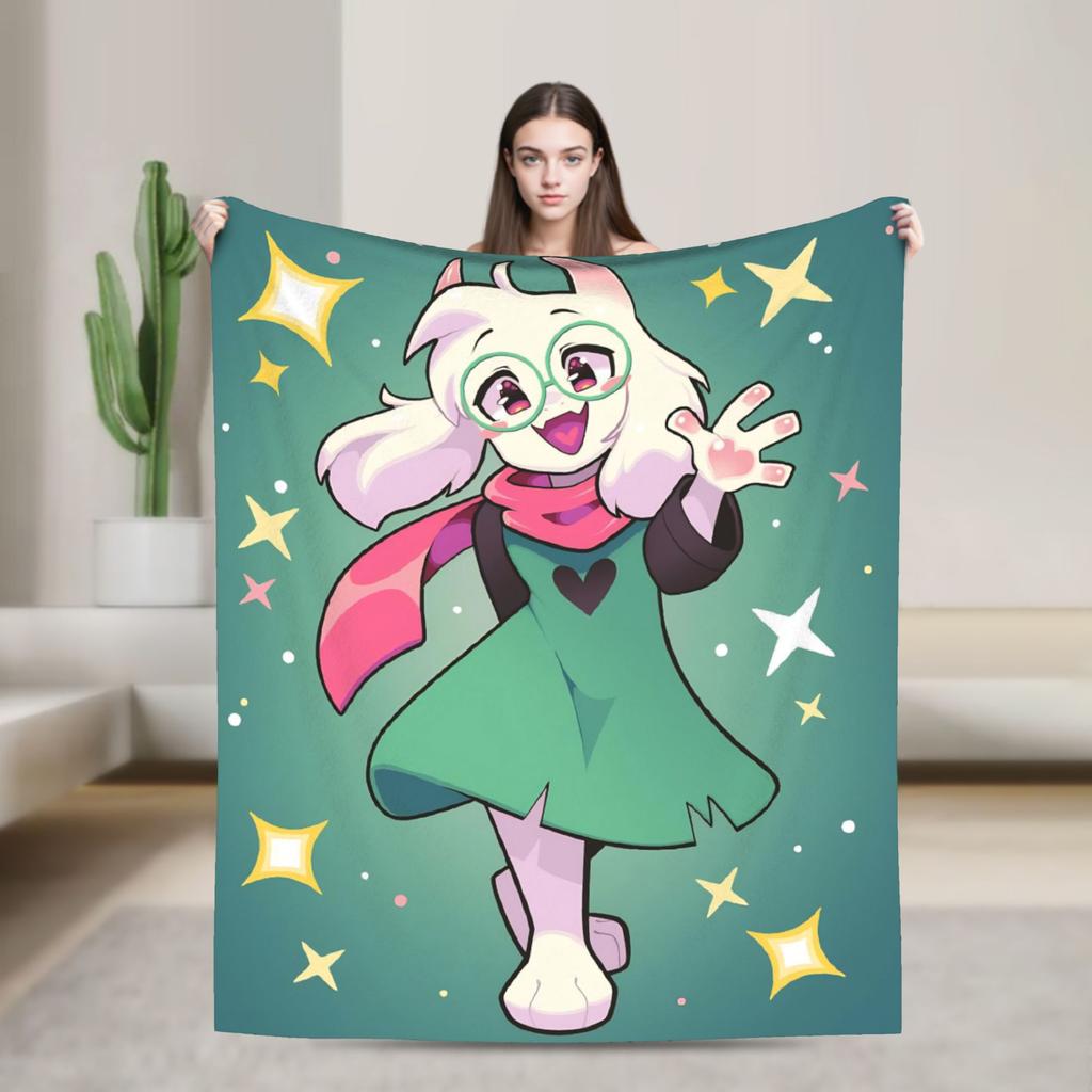 Gra Deltarune Tenna TV Koc Flanelowy Zabawny Koc Rzutowy do Domu Hotelu Sofy 150*125cm Pluszowa Cienka Kołdra