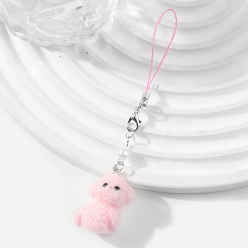 Cute Pendant Plush Flocking Phone Charm Flocking Puppy Bear Mobile Pendant Soft Phone Hanging Decoration for Daily Use
