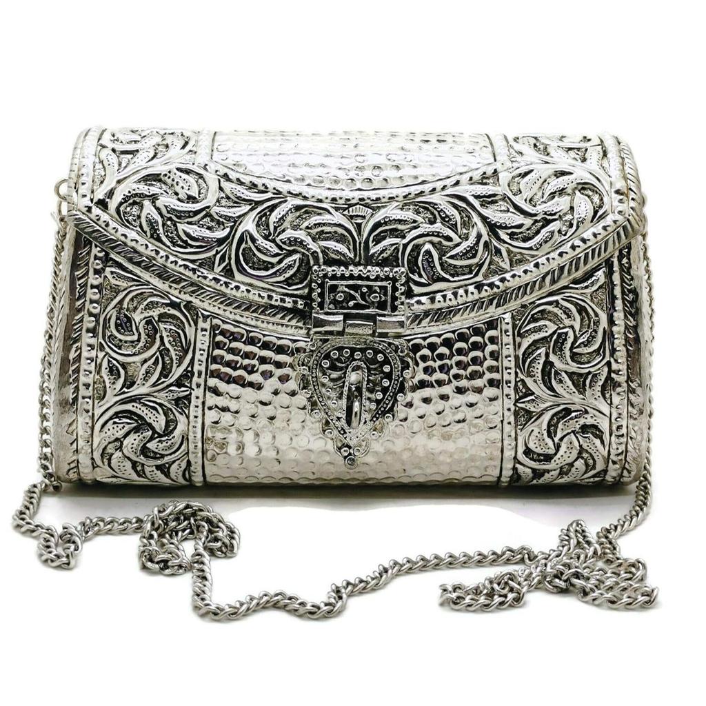Women Gift Bridal Bag Brass Metal Clutch Sling Bag Indian Ethnic Antique Clutch