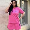Womens Oversized Casual Two-Piece Set Short Sleeve T-Shirt Cropped Shorts With Letter Print Outfit