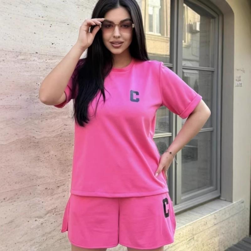 Womens Oversized Casual Two-Piece Set Short Sleeve T-Shirt Cropped Shorts With Letter Print Outfit