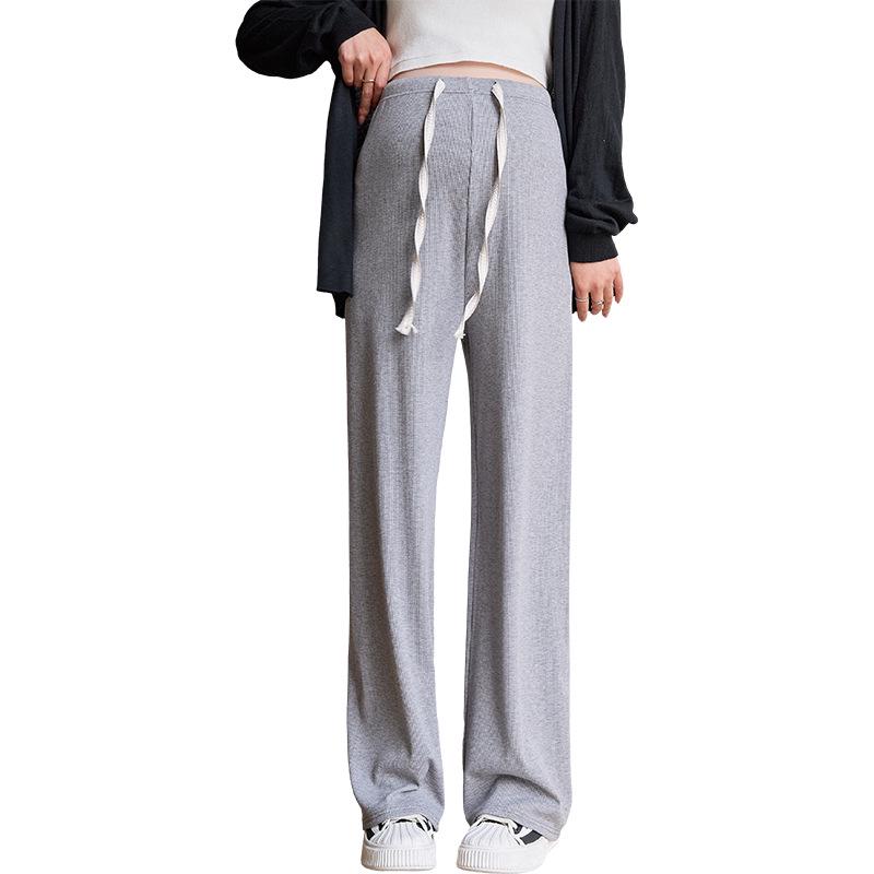 2024 Spring/Summer Maternity Wide-Leg Drawstring Pants - Long, Straight-Leg, No Belly Support, Casual Fit