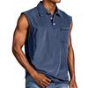 Men's Vintage Wash Sleeveless Polo Shirt Casual Denim Look Tank Top Button Down Vest Summer Beach Streetwear