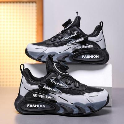 Children's Lightweight Mesh Leather Sports Sneakers with Rotary Buckle, Ideal for Spring and Autumn.