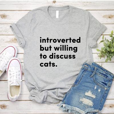 Introvertní, ale ochotní diskutovat Tričko pro kočky Estetické triko pro milovníky koček Letní tričko s krátkým rukávem Unisex ve stylu Harajuku
