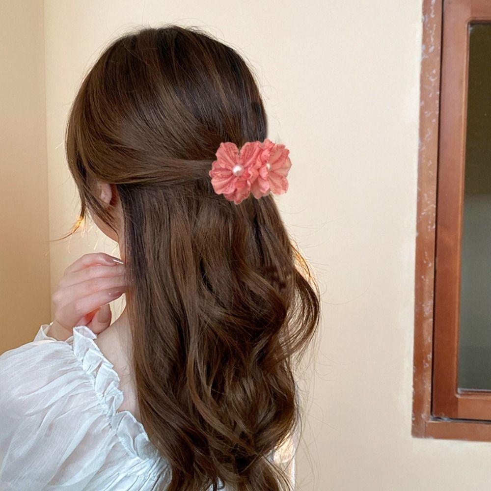 Korean Style Flower Hair Clip Pearl Girl Hair Clip Sweet Silk Flower Hairpin  Seaside