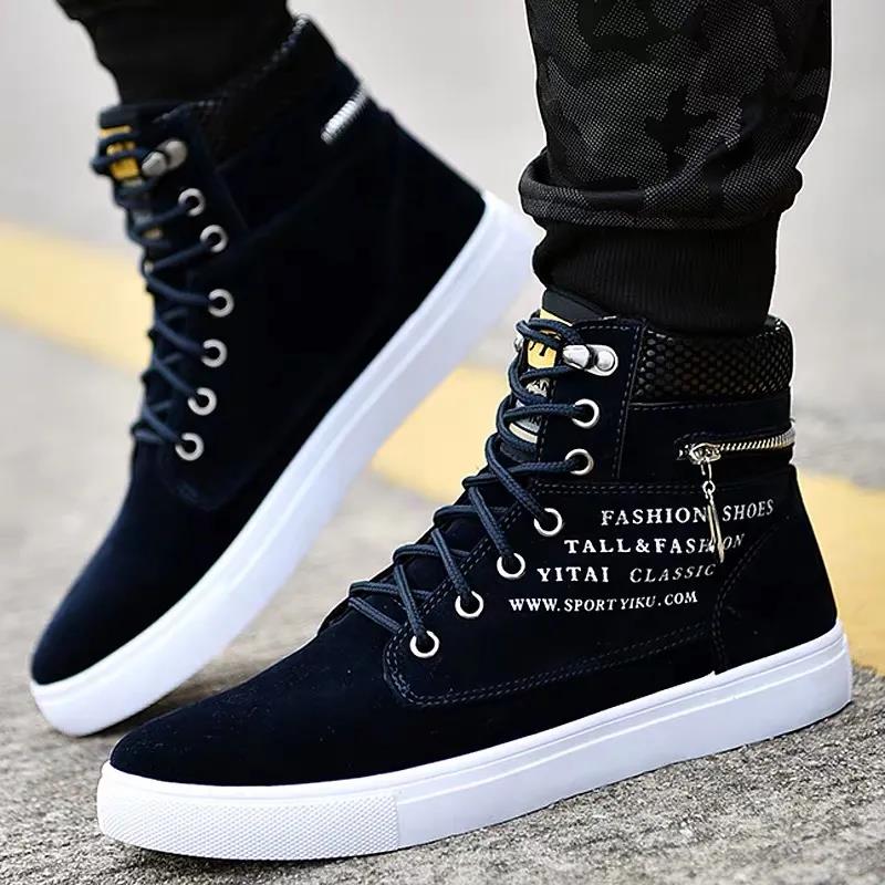 Jarní a podzimní sportovní vysoké boty pánské vysokoškolský styl korejské plátno ploché ležérní tenisky pro všechny zápasy