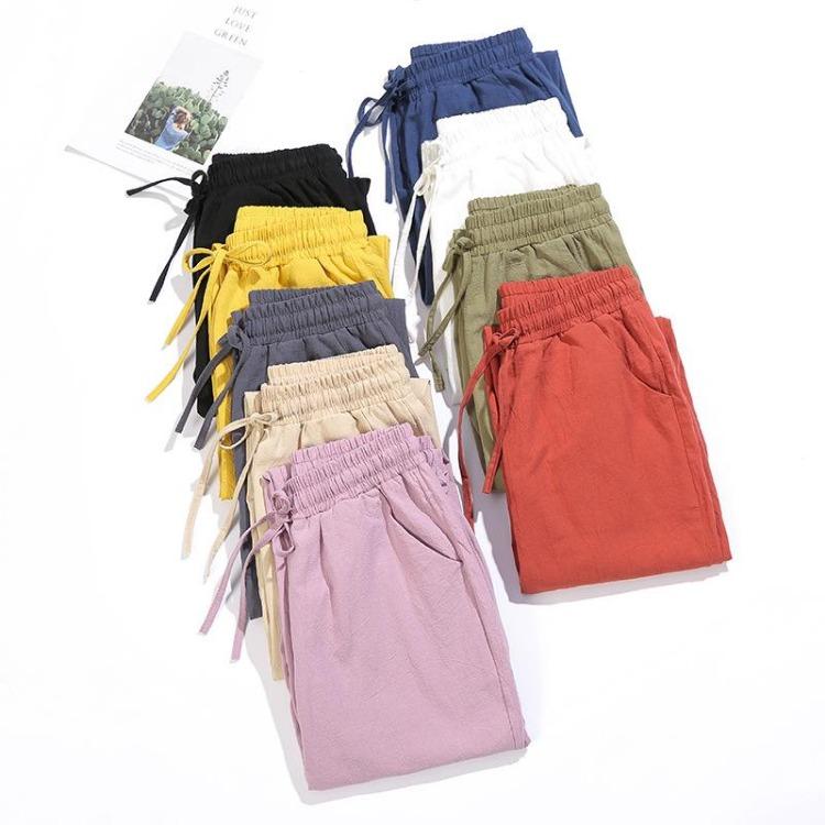 Pure Cotton Harem Pants Women Casual Loose Straight Trousers Solid Color Summer Spring Thin Nine Point