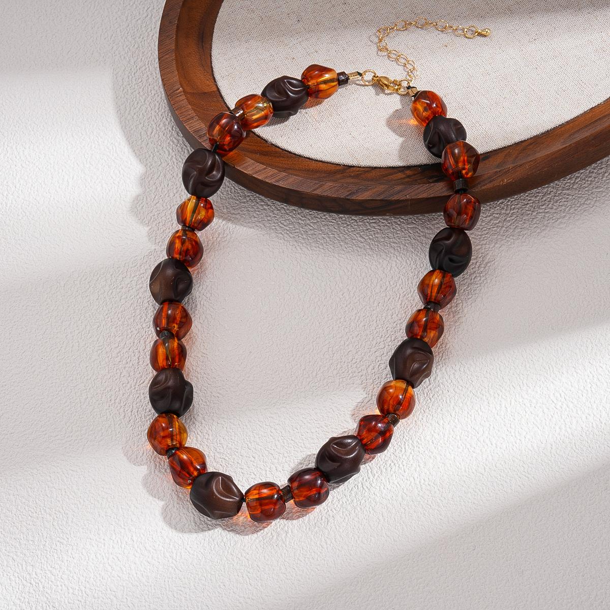Acrylic Wood Beaded Round Clavicle Sweater Chain Maillard Temperament Necklace