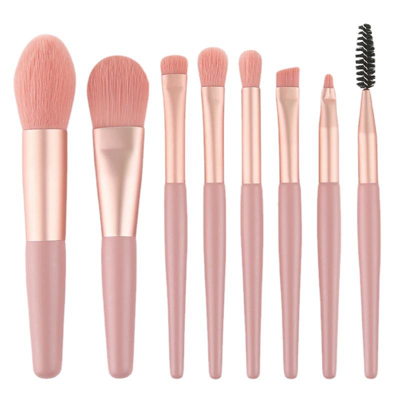 8-Piece Macaron Makeup Brush Set with Mini PU Bag for Beginners - Blush & Eyeshadow Tools