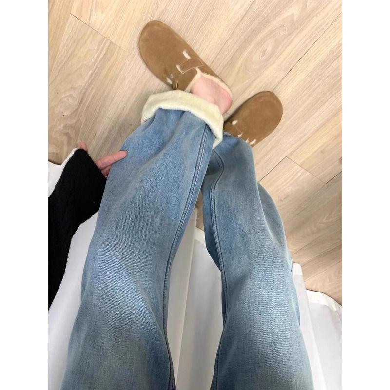 

Plus Size Velvet High-Waisted Wide-Leg Jeans for Women - Winter Slim Fit L [105-115 jin]