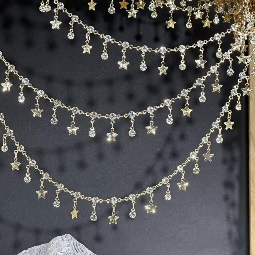 

50/100cm Rhinestone Star Chain Printing Star Design Transparent Rhinestone Handmade Bracelet Sparkling 50cm золотой
