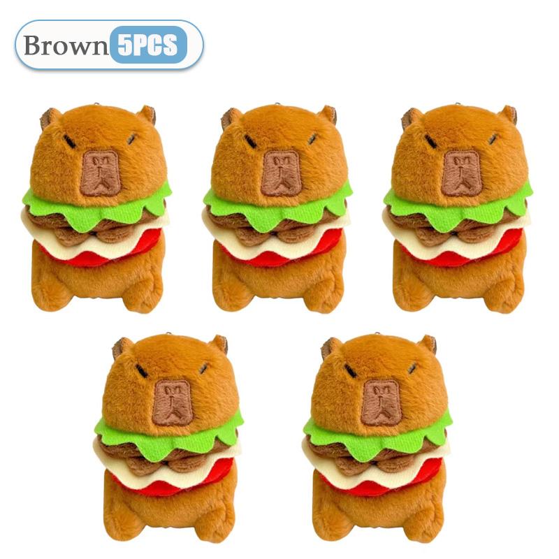 1-20PCS Hamburger Capybara Plush Keychain Backpack Pendant Toy Car Key Ring Decorat Kawaii Stuffed Doll Children Birthday Gift