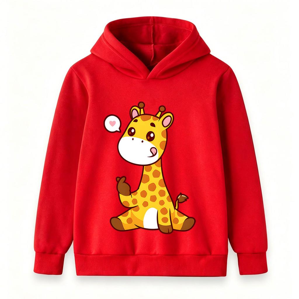 Cute Cartoon Giraffe Print Kids Hooded Sweatshirt, Unisex Boys Girls Pullover Hoodie, Soft Casual Long Sleeve Top For Toddlers Children Daily Wear
